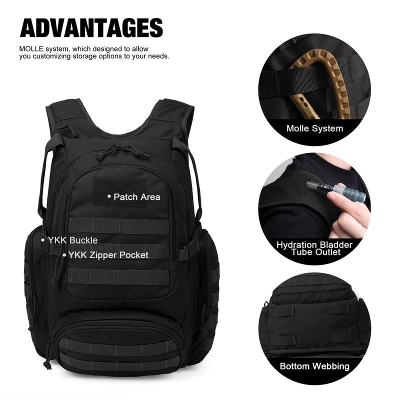 Mardingtop 25L Tactical Backpacks Molle Hiking daypacks for Camping Hiking Military Traveling Motorcycle Black - Image 3